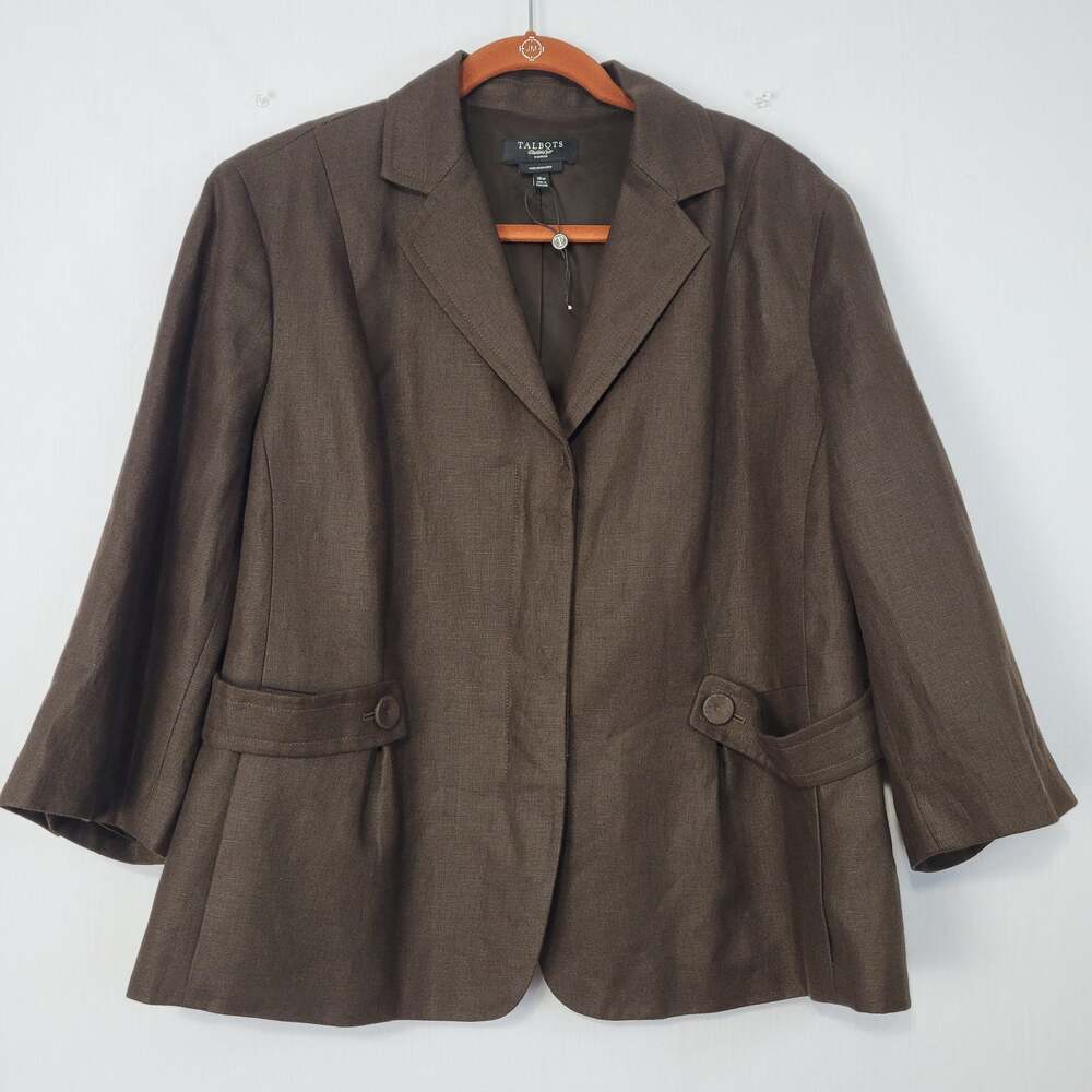 Talbots Pure Irish Linen Blazer size 18W Brown Office Career Wear Minimalist New